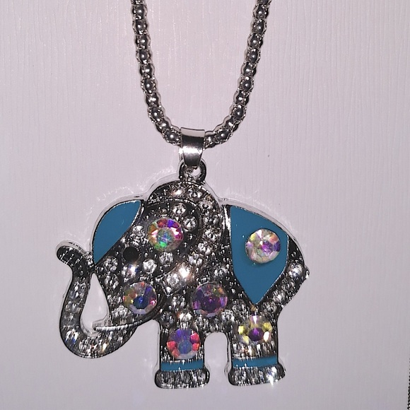 Elephant Necklace BlueTeal Silver CZ fashion post earring Fashion Kids Womens… - Picture 14 of 15